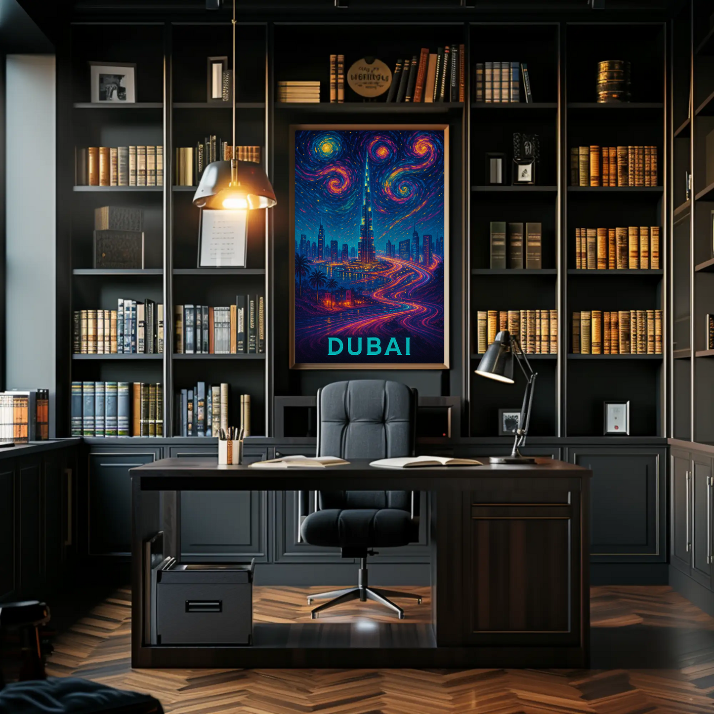 Dubai Burj Khalifa Starry Neon Skyline Night Travel Poster