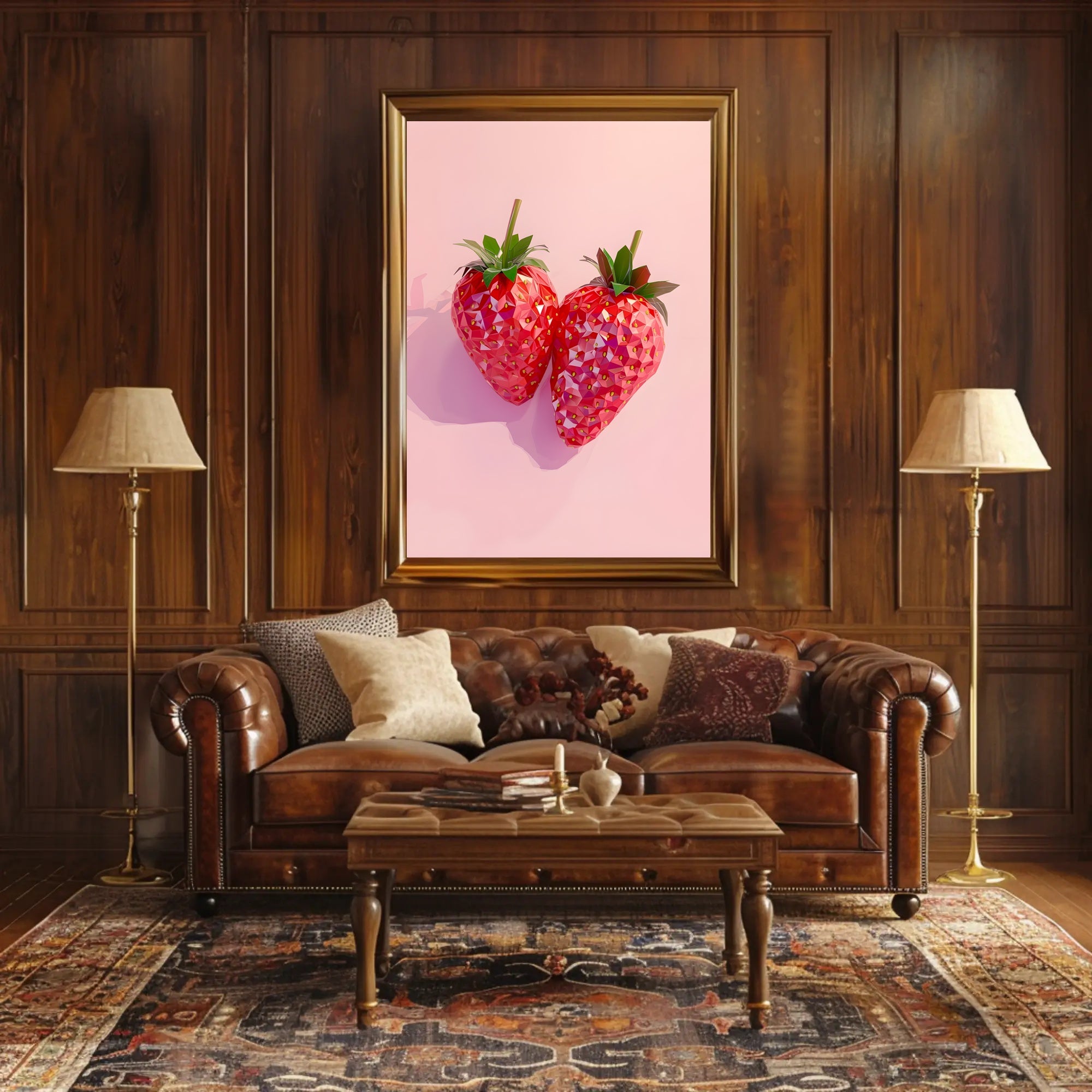 Strawberries in Geometric Design Abstract or Artistic Poster PosterGoat