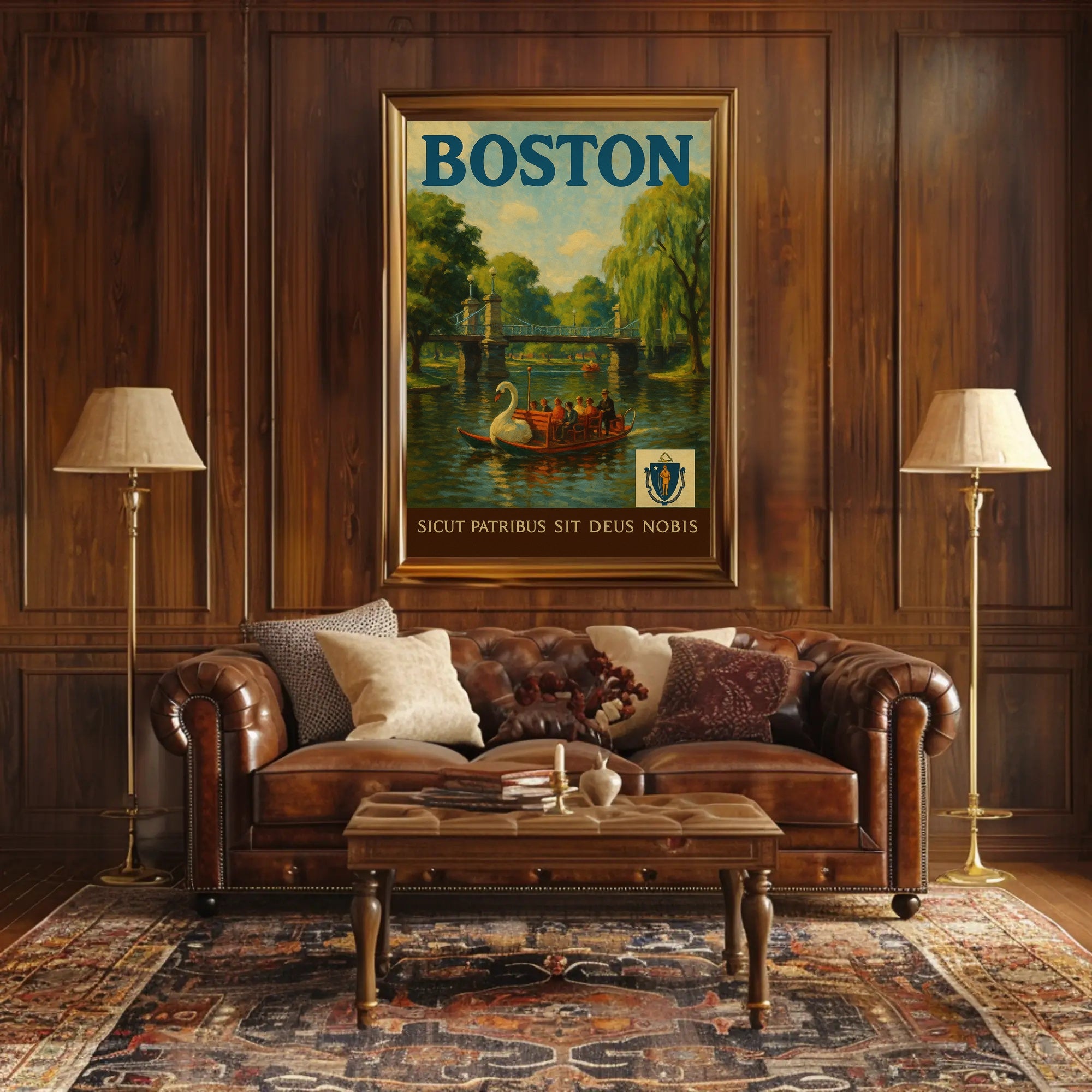 Charming Boston Public Garden Vintage Travel Poster