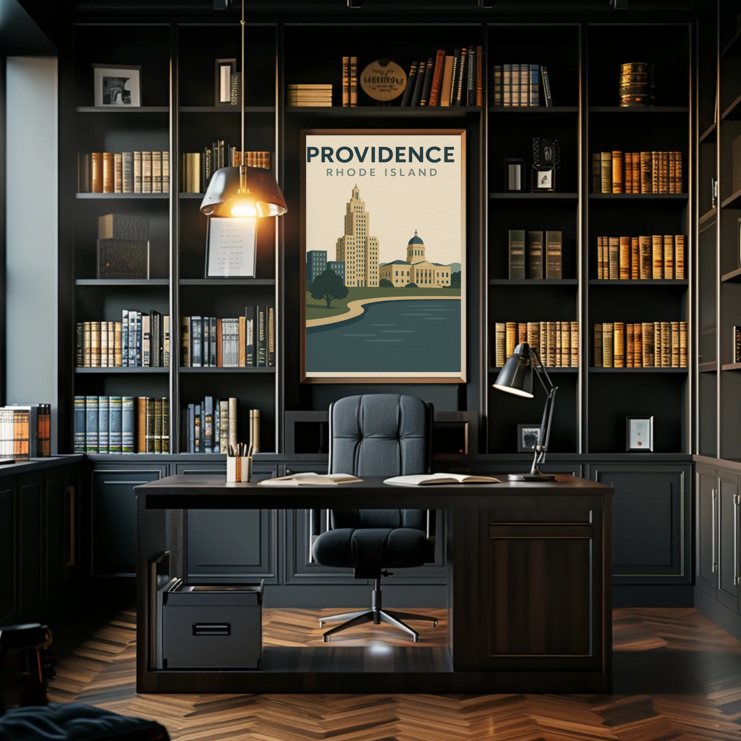 Providence Rhode Island Vintage Skyline Travel Poster