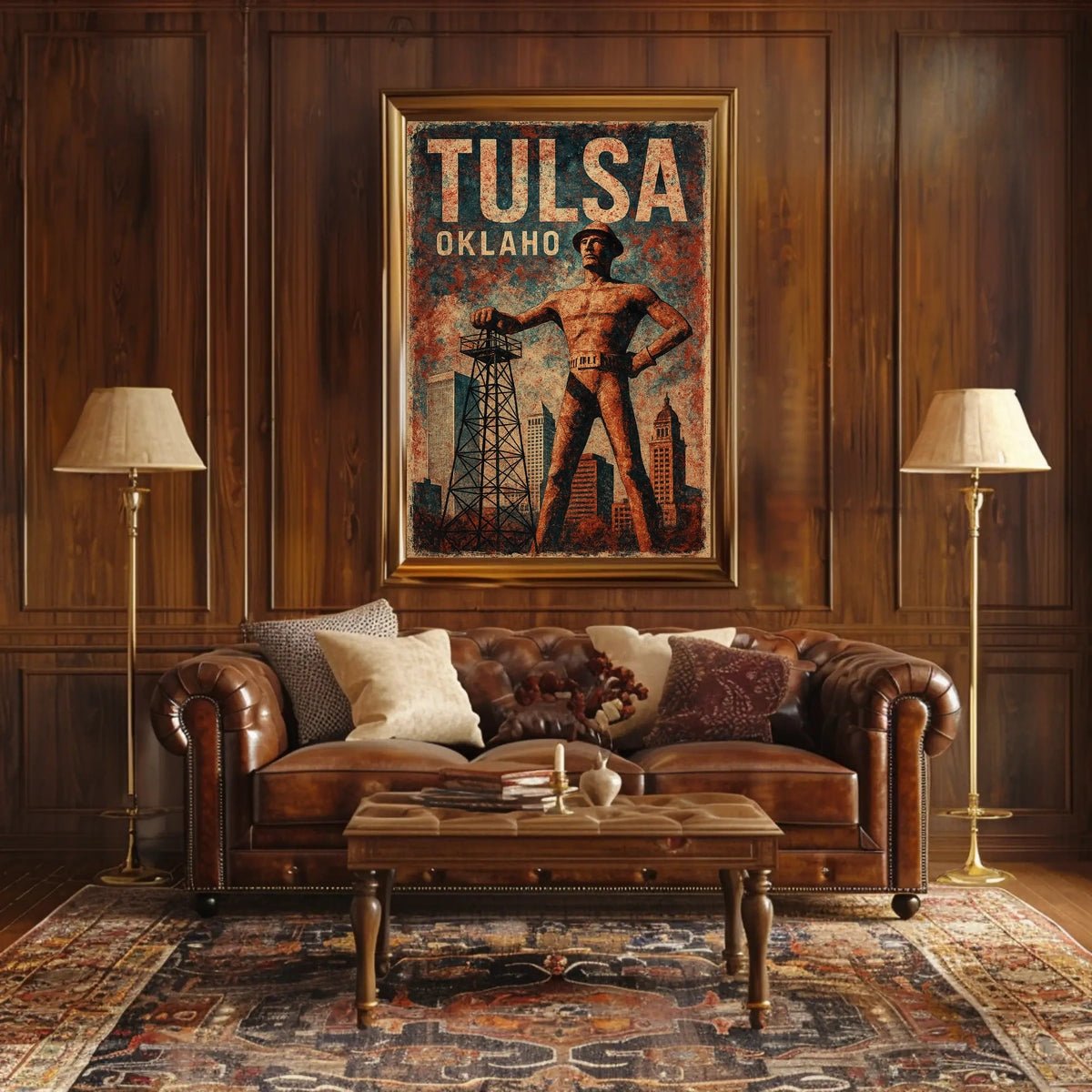 Golden Driller Tulsa Vintage Americana Poster