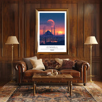Istanbul's Romantic Sunset Skyline Travel Poster