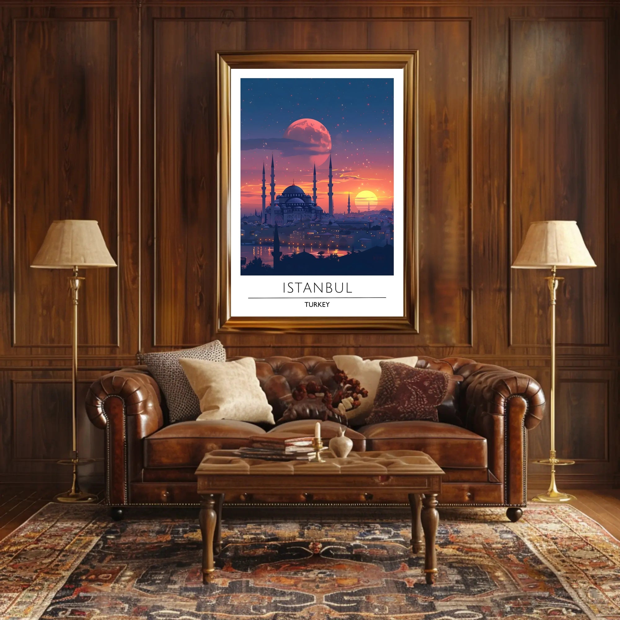 Istanbul's Romantic Sunset Skyline Travel Poster
