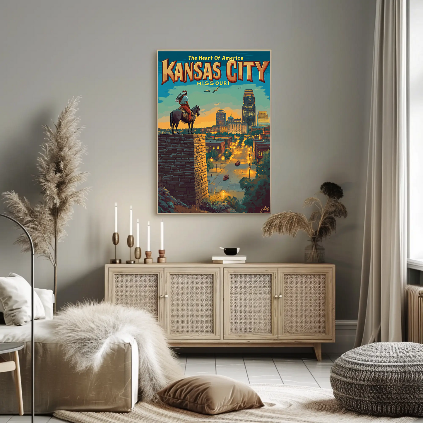 Kansas City The Heart of America Overlook Vintage Travel Poster