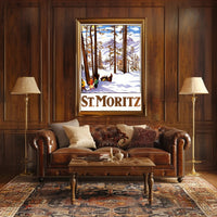 Vintage Alpine Travel Poster: St. Moritz Winter Wonderland PosterGoat