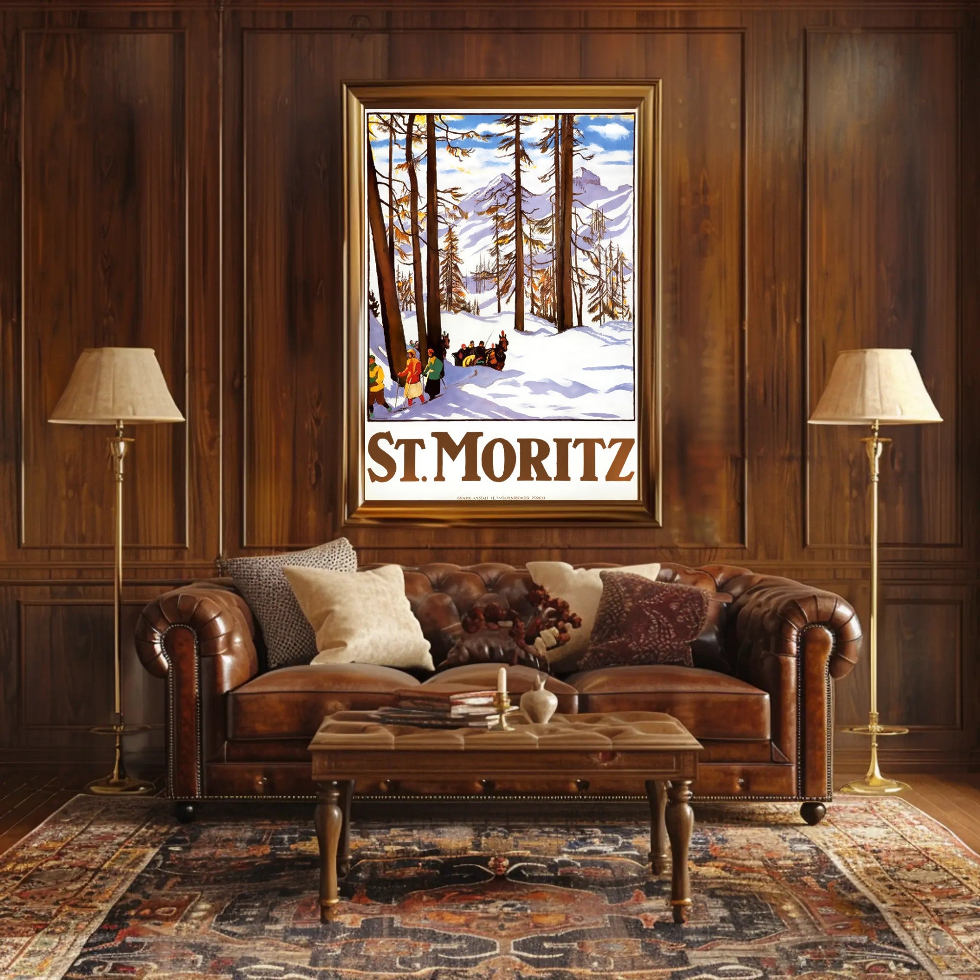 Vintage Alpine Travel Poster: St. Moritz Winter Wonderland PosterGoat