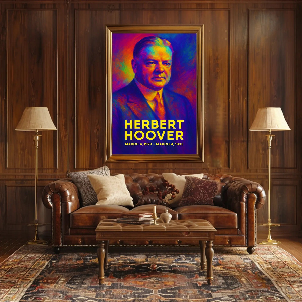 Herbert Hoover 31st President of the United States Neon Gradient Overlay Poster