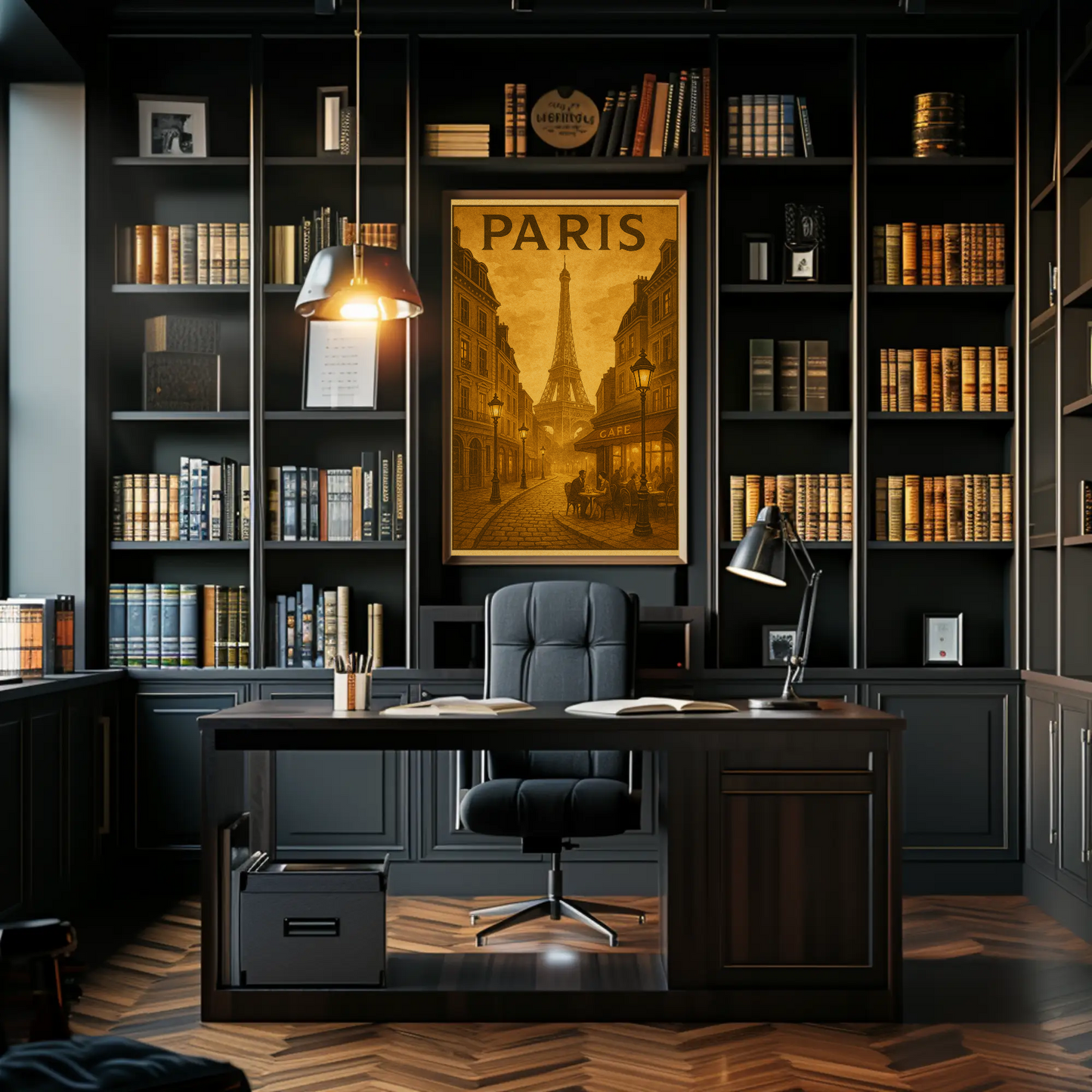 Paris Café Eiffel Sepia Travel Poster