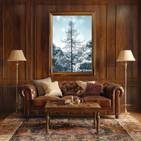 Majestic Winter Tree Against Mountain Landscape Poster