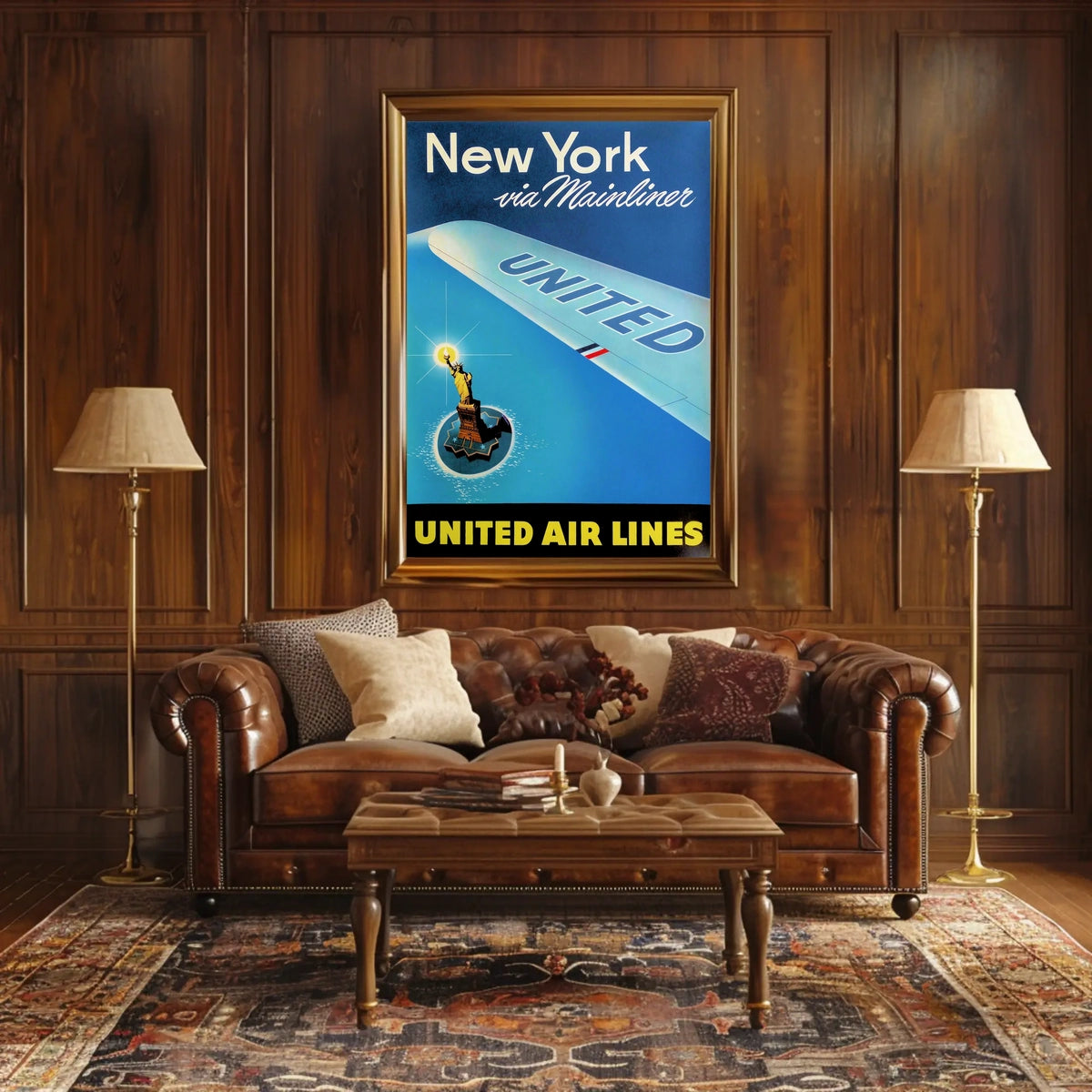 United Air Lines Travel New York Poster Vintage Wall Art