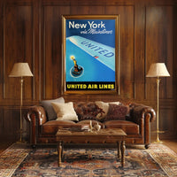 United Air Lines Travel New York Poster Vintage Wall Art