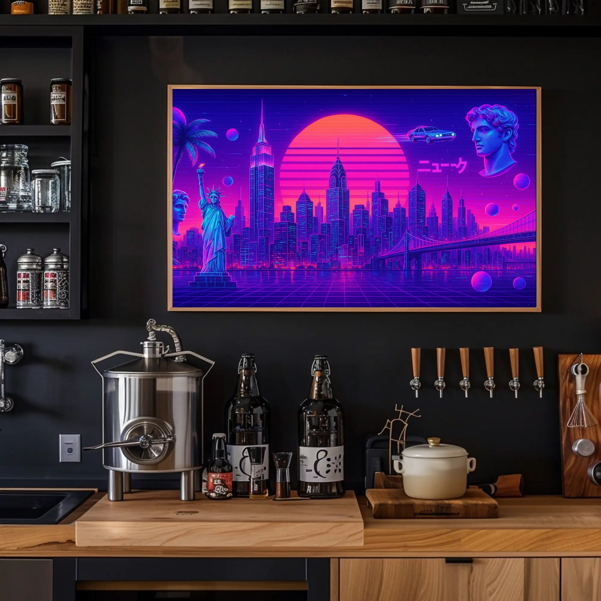 Neon Skyline Travel Poster Wall Art Print