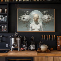 Surreal Human-Machine Fusion Poster: Futuristic Sci-Fi Poster