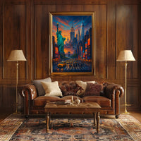 New York City Landmarks Sunset Poster Abstract Wall Art