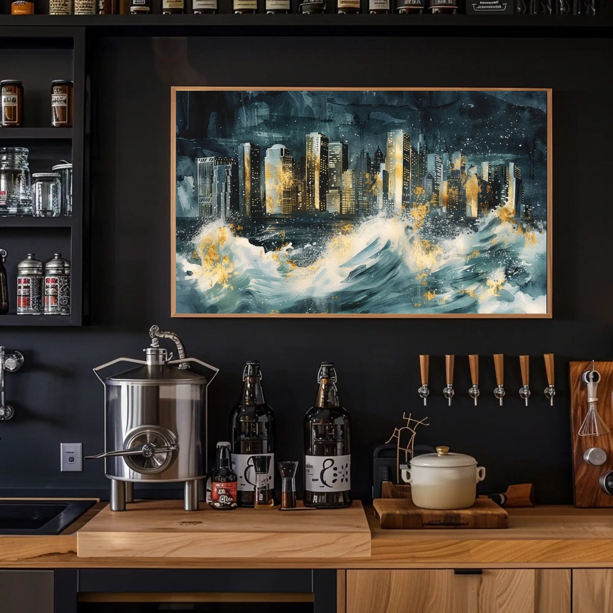 Cityscape Amidst the Storm Poster