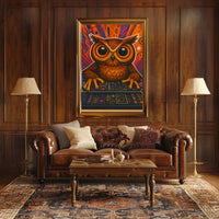 Stylized Owl DJing at Console Abstract Pop Culture Poster