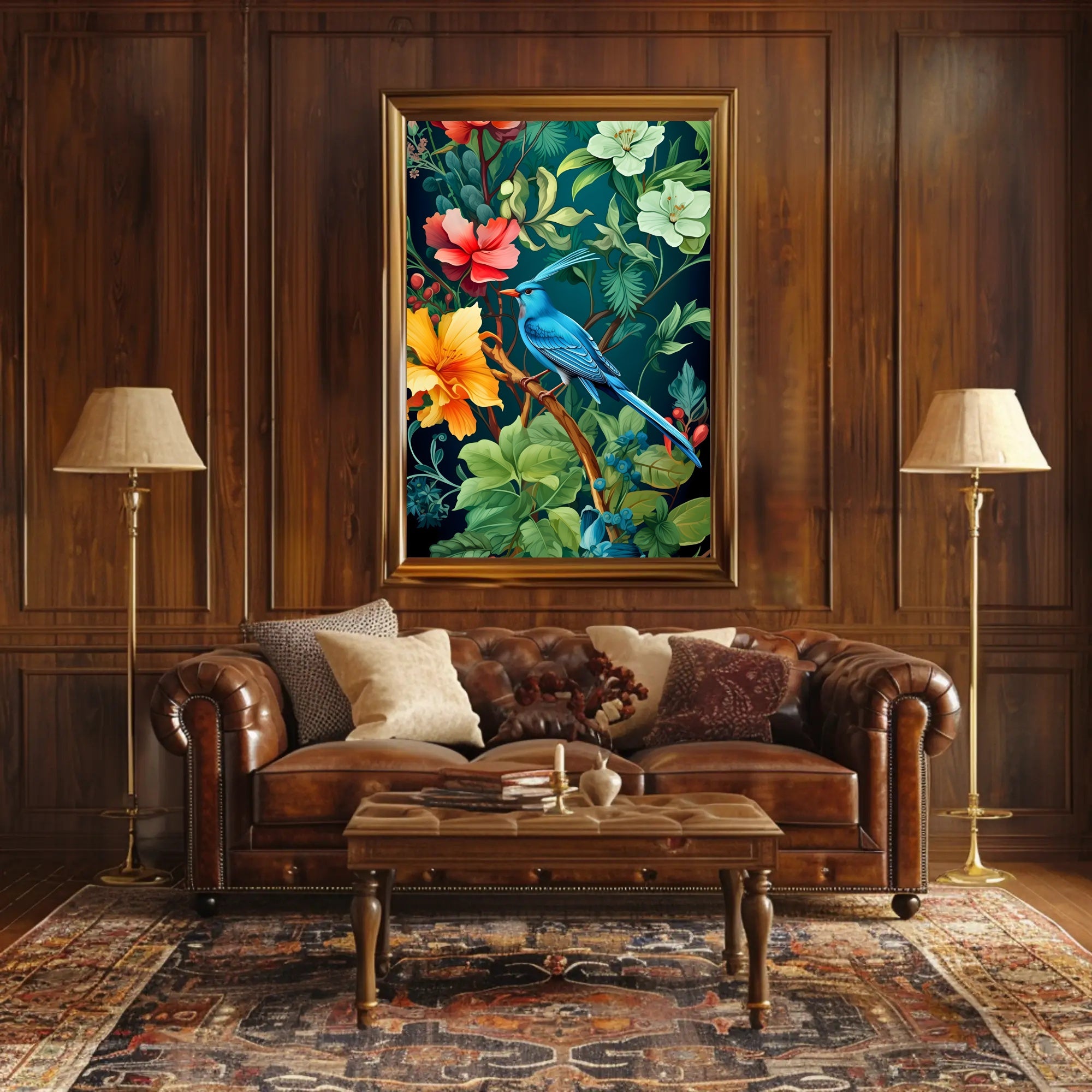 Tropical Bird and Flowers Vibrant Art Animal Poster