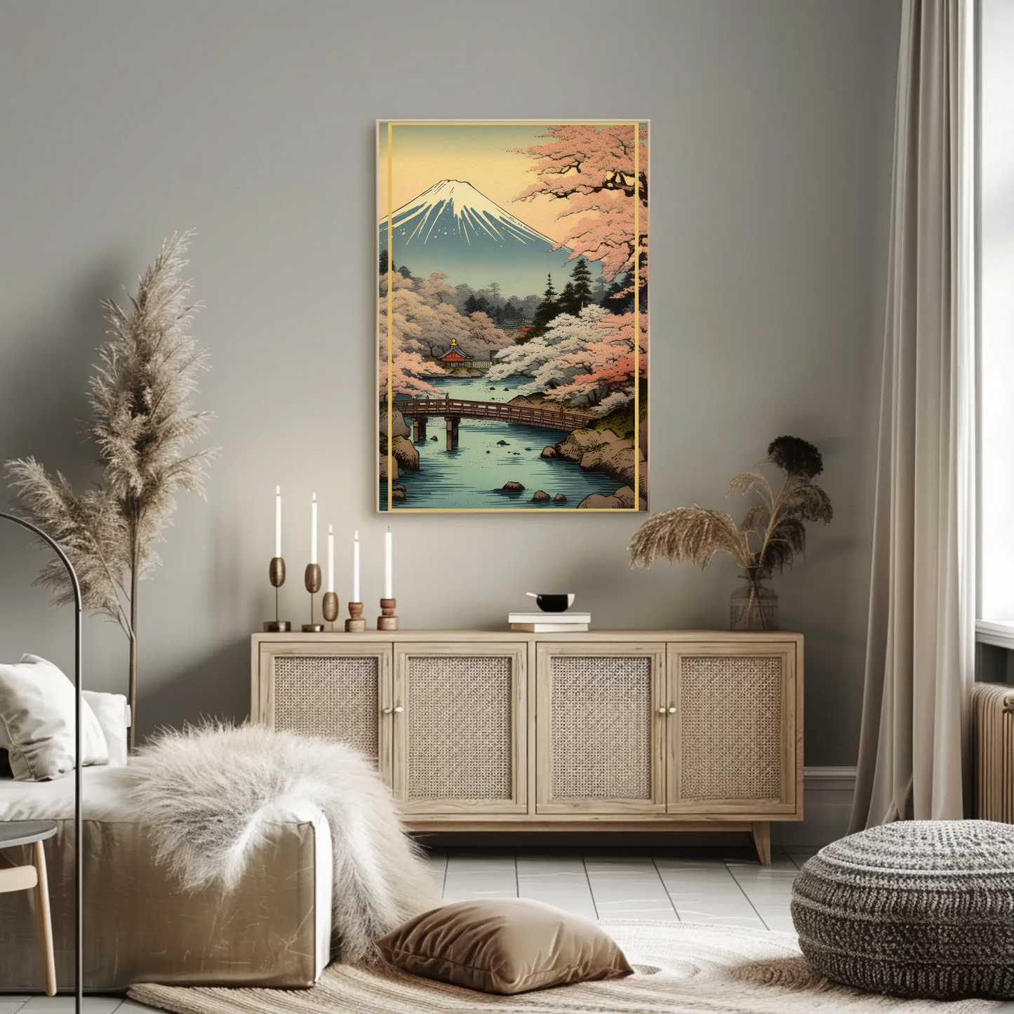 Mount Fuji Cherry Blossoms Spring Japan Vintage Travel Poster