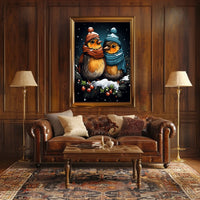 Winter Wonderland Companions Birds Knitwear Folk Art Whimsical Seasonal Decor Cozy Holiday Poster