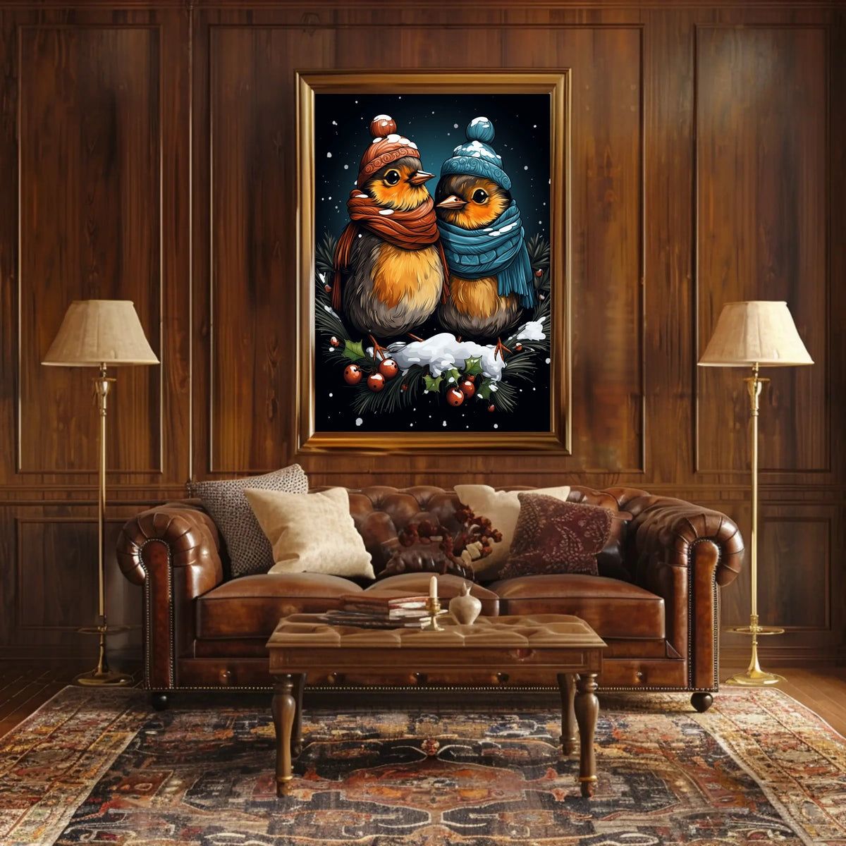 Winter Wonderland Companions Birds Knitwear Folk Art Whimsical Seasonal Decor Cozy Holiday Poster