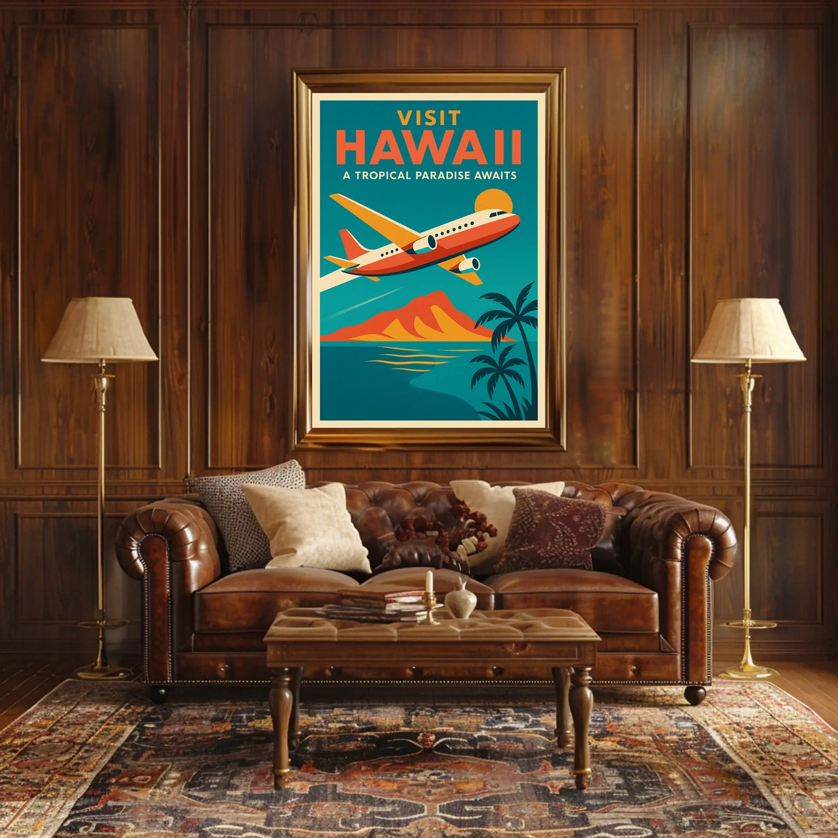 Hawaiian Adventure Scenic Flight Vintage Travel Poster
