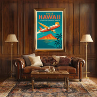 Hawaiian Adventure Scenic Flight Vintage Travel Poster