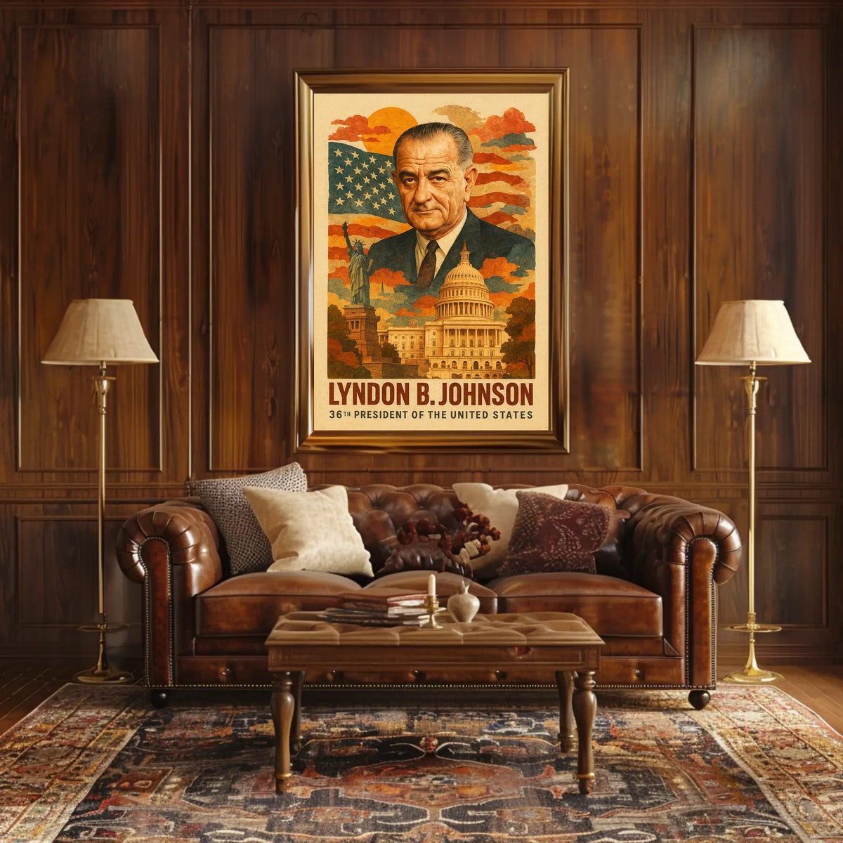 Lyndon B. Johnson 36th President of the United States Layered Digital Collage Poster
