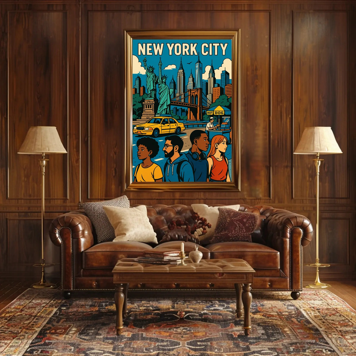 New York City Landmarks Poster Modern Travel Wall Art