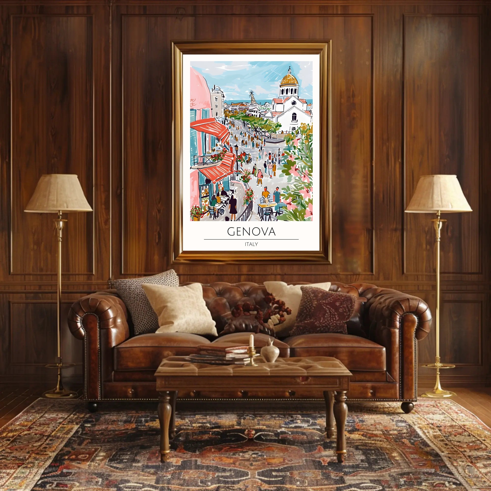 Vibrant Genova Street Scene Poster PosterGoat