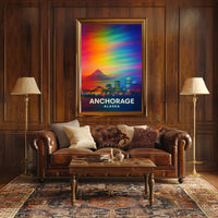 Anchorage Skyline Northern Lights Dreamlike Surreal Poster