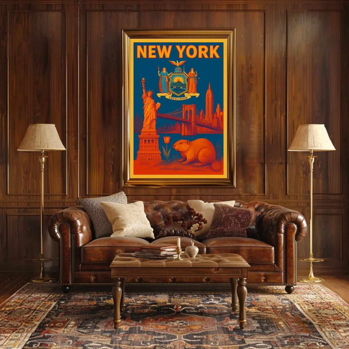 New York City Historic Skyline Poster Vintage Wall Art