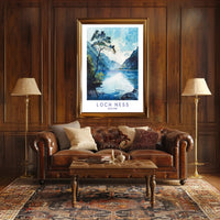 Serene Loch Ness Watercolor Landscape Travel Poster PosterGoat