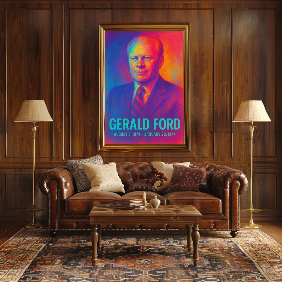 Gerald Ford 38th President of the United States Neon Gradient Overlay Poster