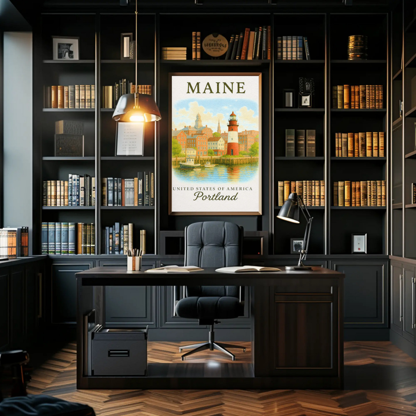 Portland Maine Historic Lighthouse Waterfront Scene Poster