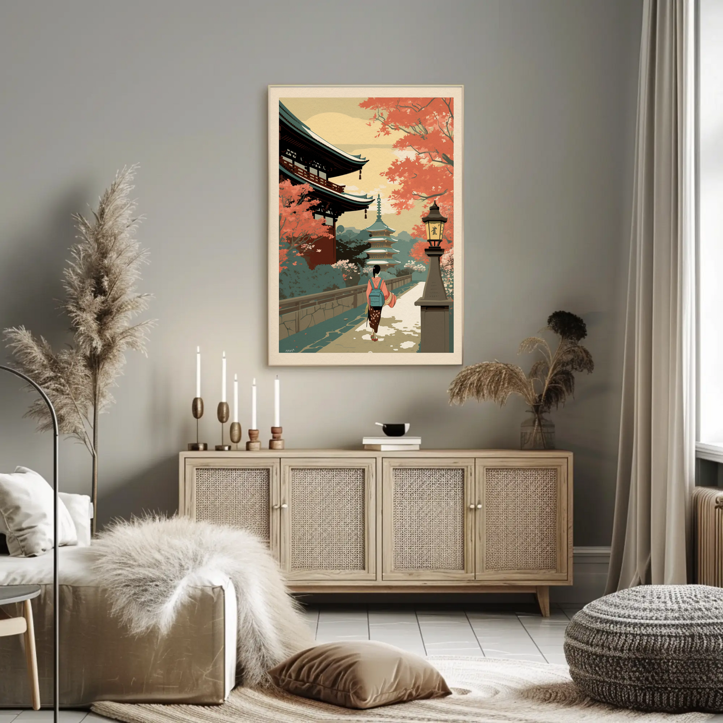 Vintage Poster Japan Temple Autumn