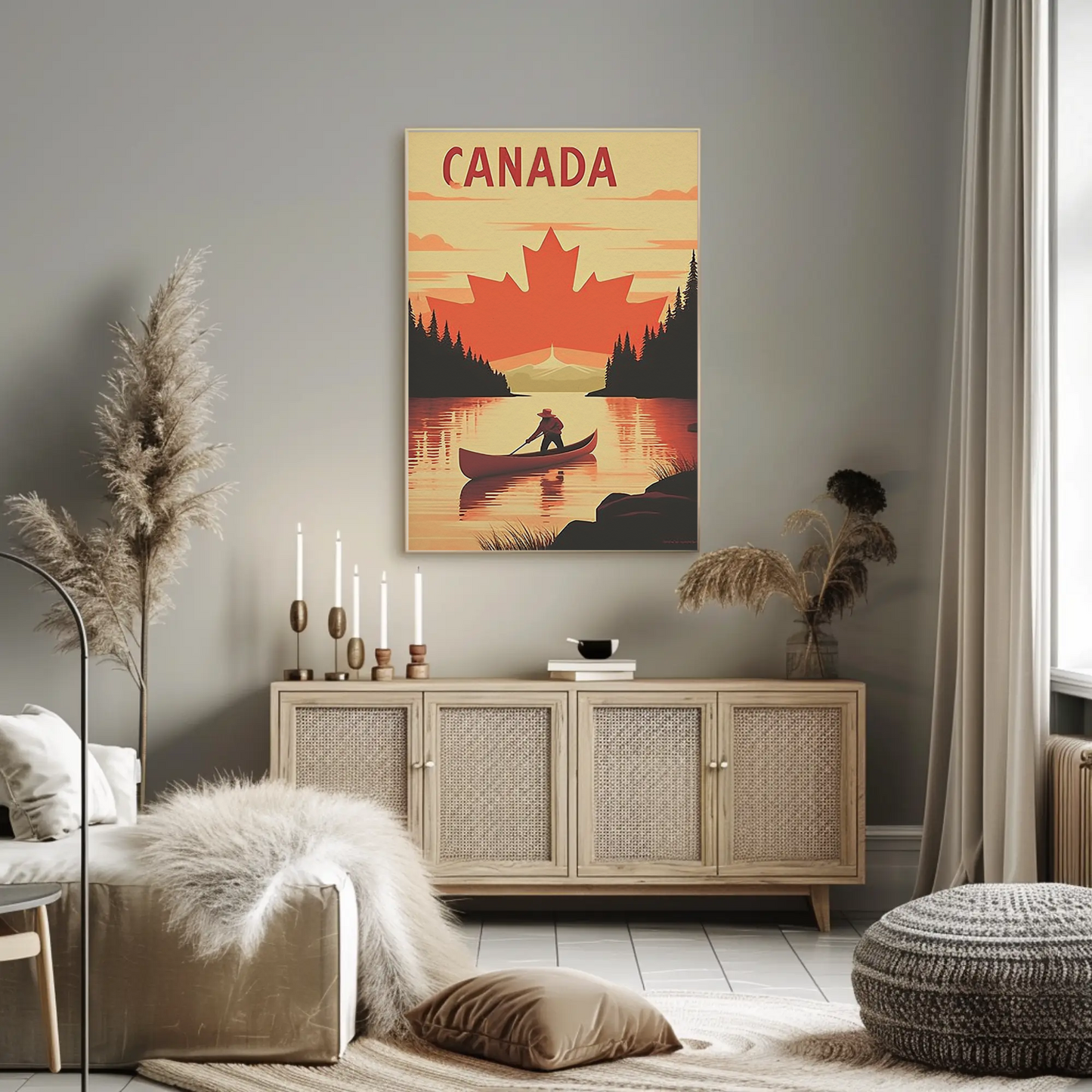Vintage Poster Canada Canoe Sunset