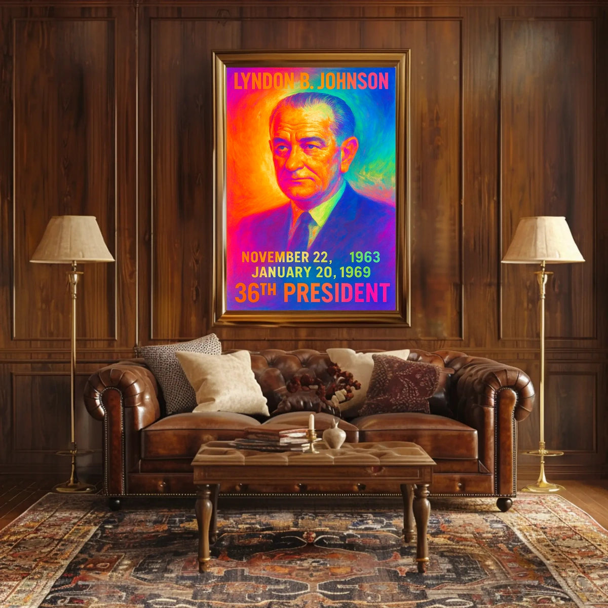 Lyndon B. Johnson 36th President of the United States Neon Gradient Overlay Poster