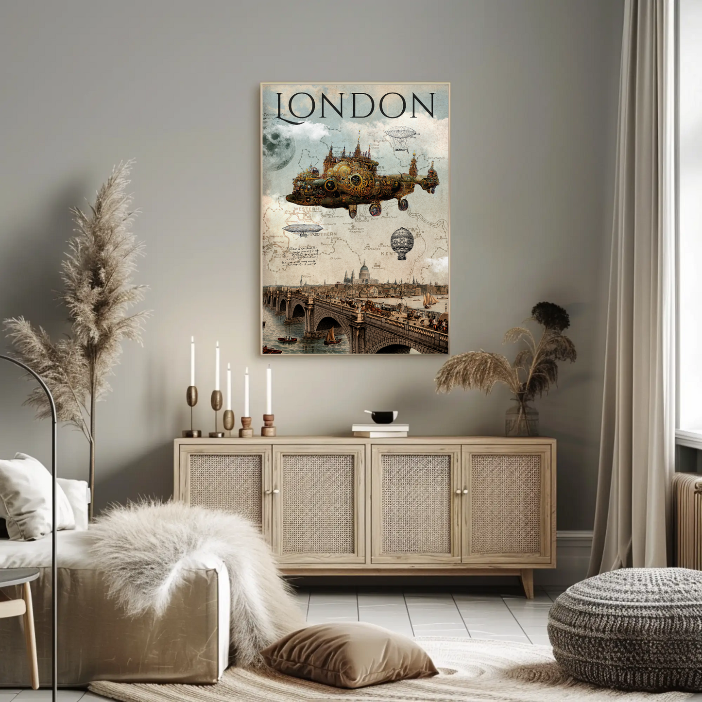 Vintage Poster Steampunk London Airship