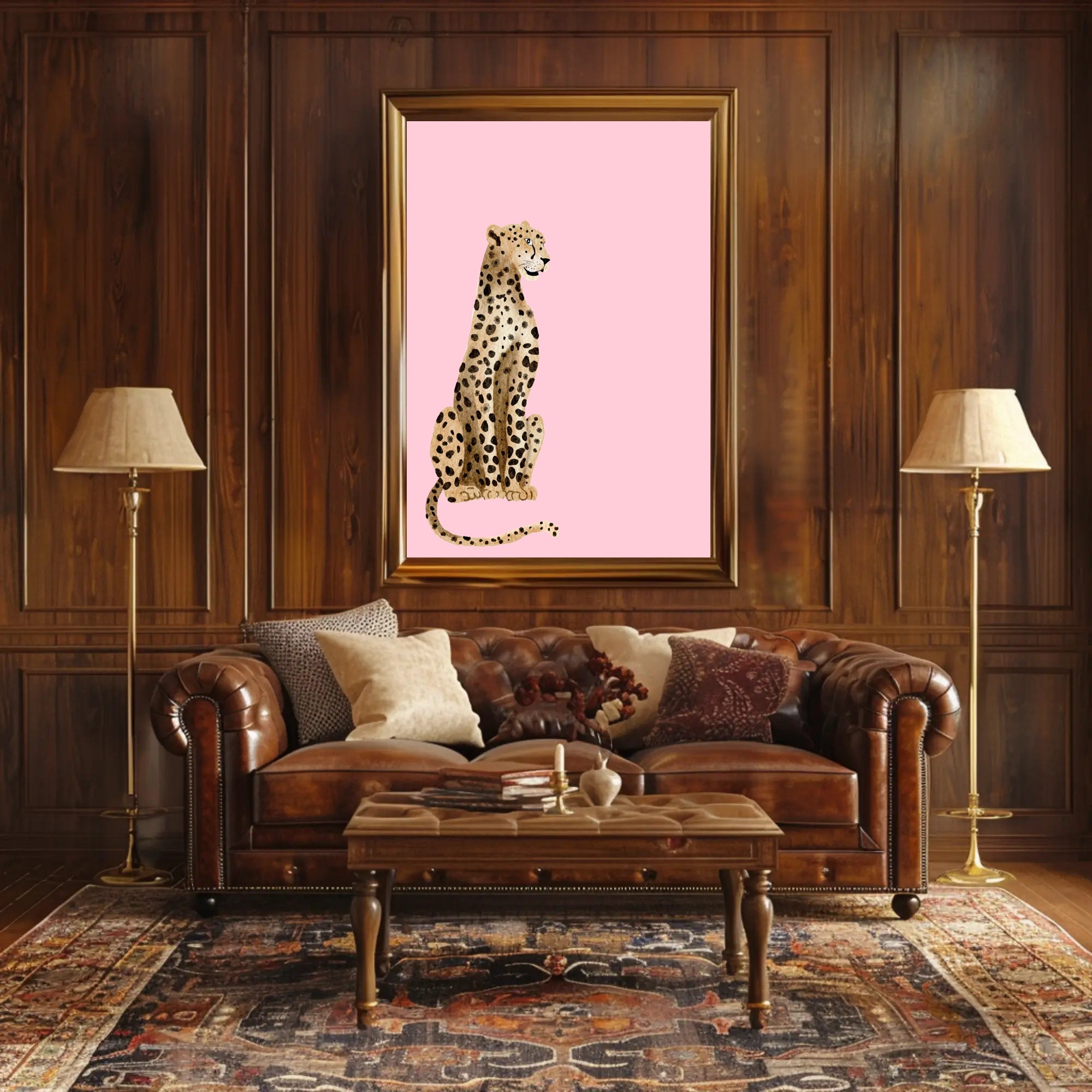 Leopard Against Pink Background Animal Poster PosterGoat