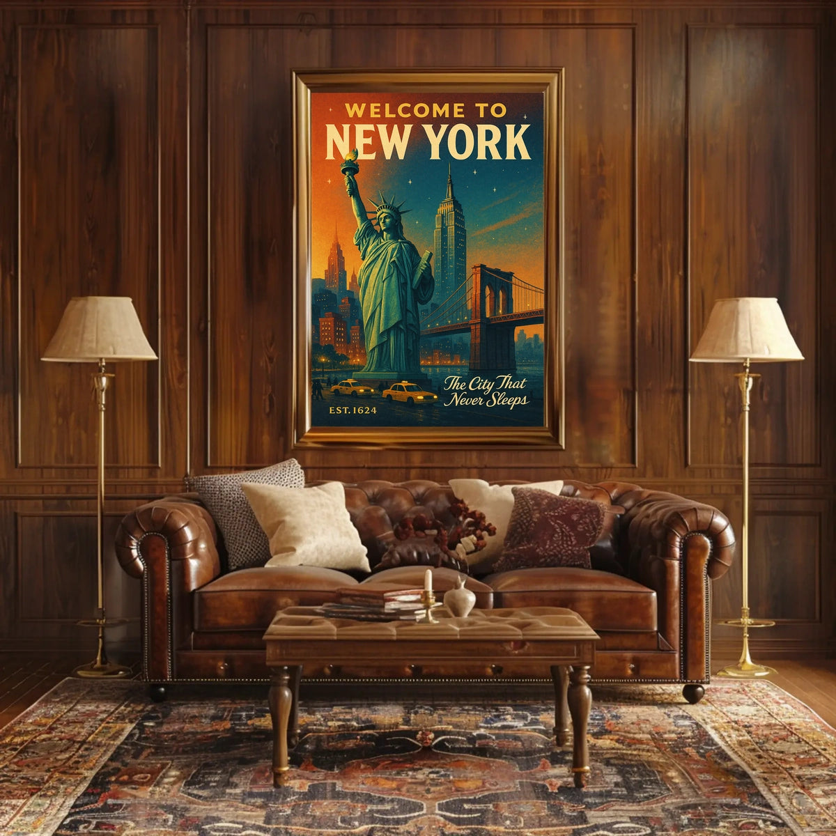 New York City Nightscape Urban Poster Vintage Wall Art