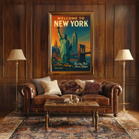 New York City Nightscape Urban Poster Vintage Wall Art