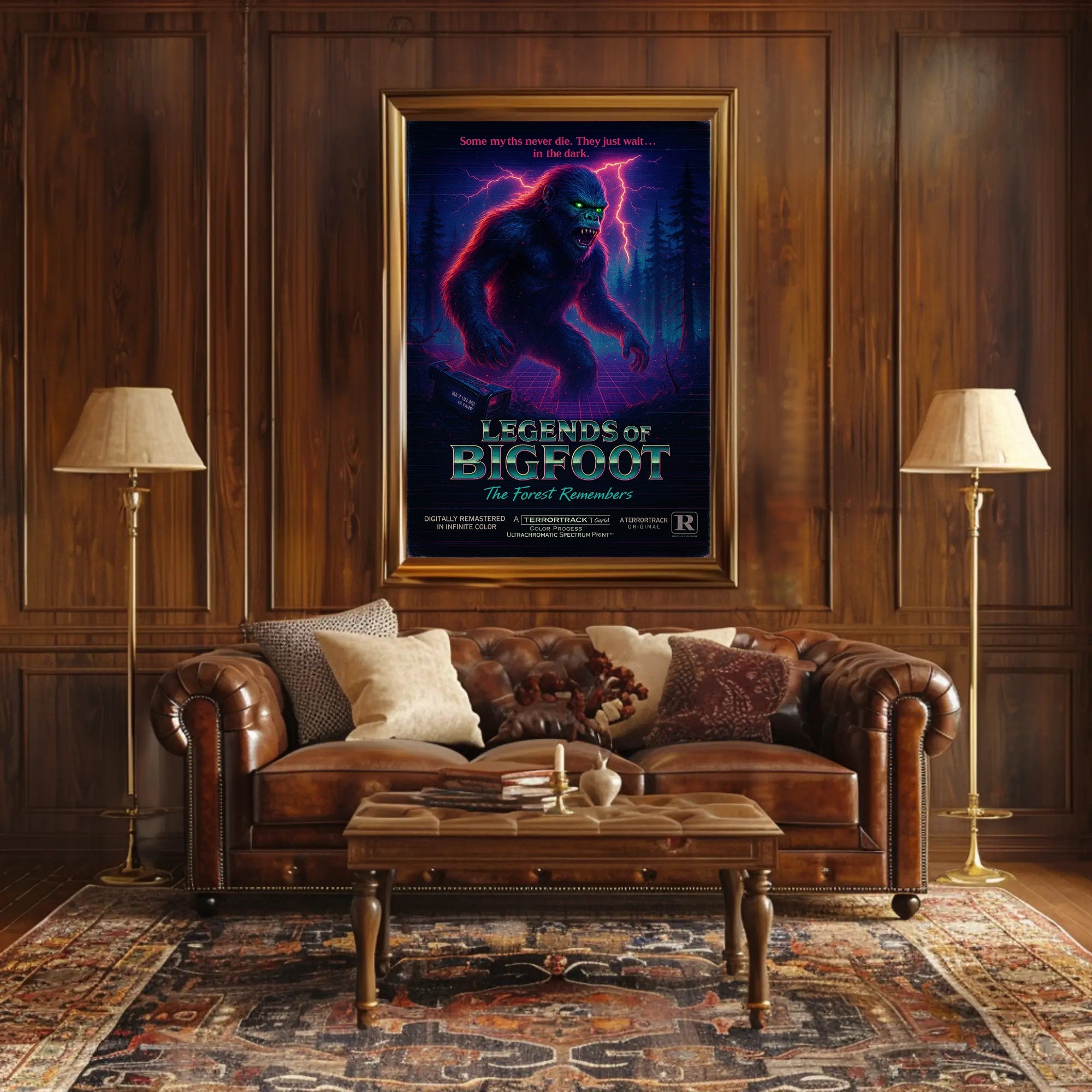 Bigfoot Mystery Forest Dark Neon Fantasy or Mythology Poster