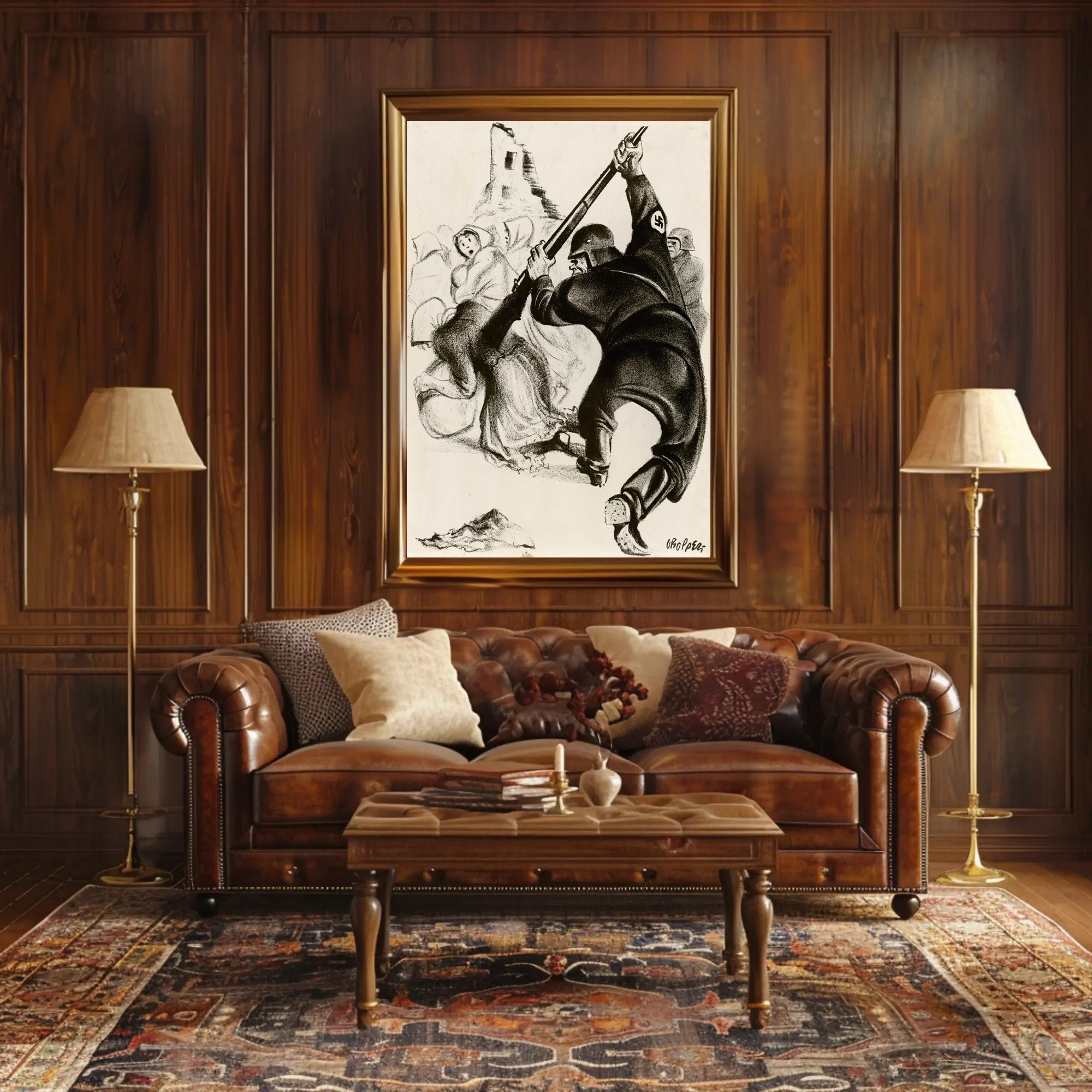 Oppression Depicted in Wartime Illustration Poster PosterGoat