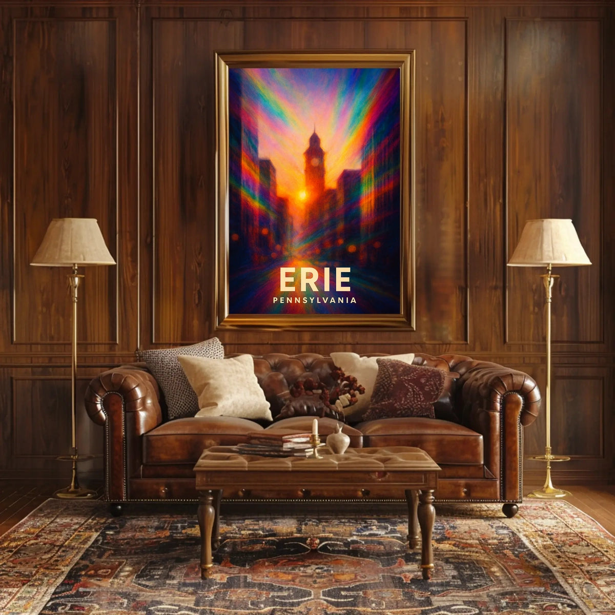 Erie Pennsylvania Cityscape Vibrant Urban Travel Inspired Digital Painting Impressionism Poster