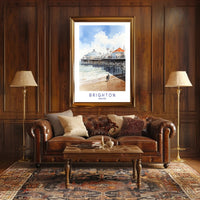 Brighton seaside watercolor travel poster - serene, nostalgic charm PosterGoat