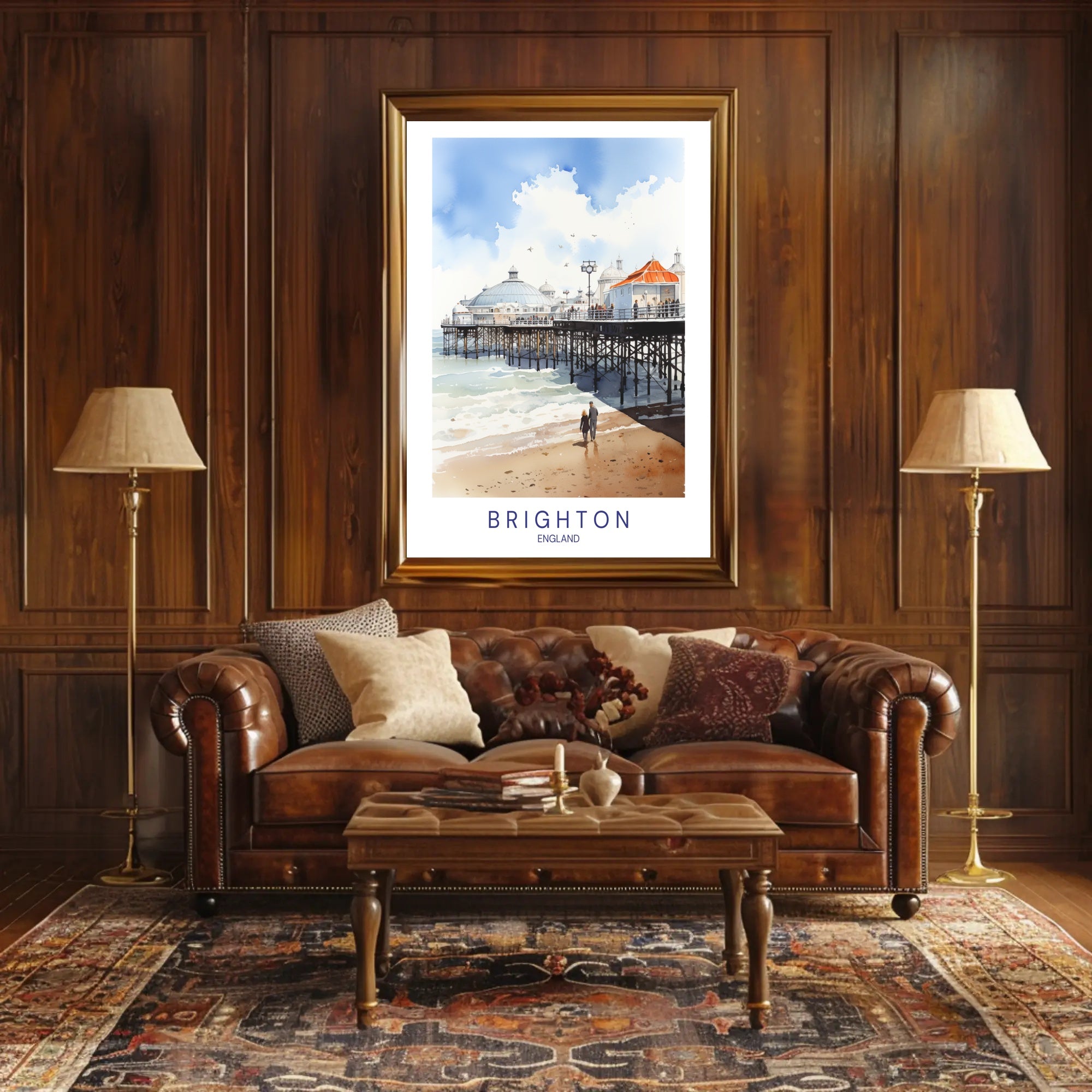Brighton seaside watercolor travel poster - serene, nostalgic charm PosterGoat