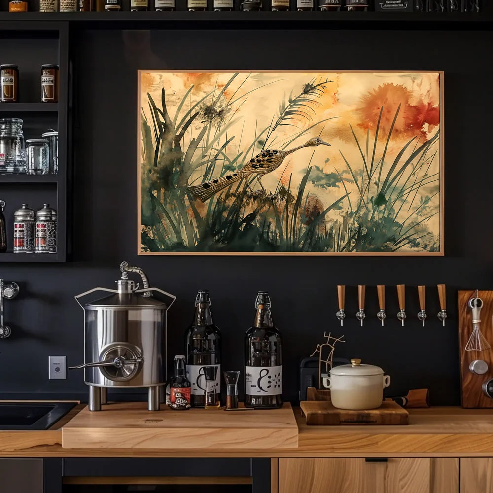 Roadrunner in Serene Watercolor Landscape Poster