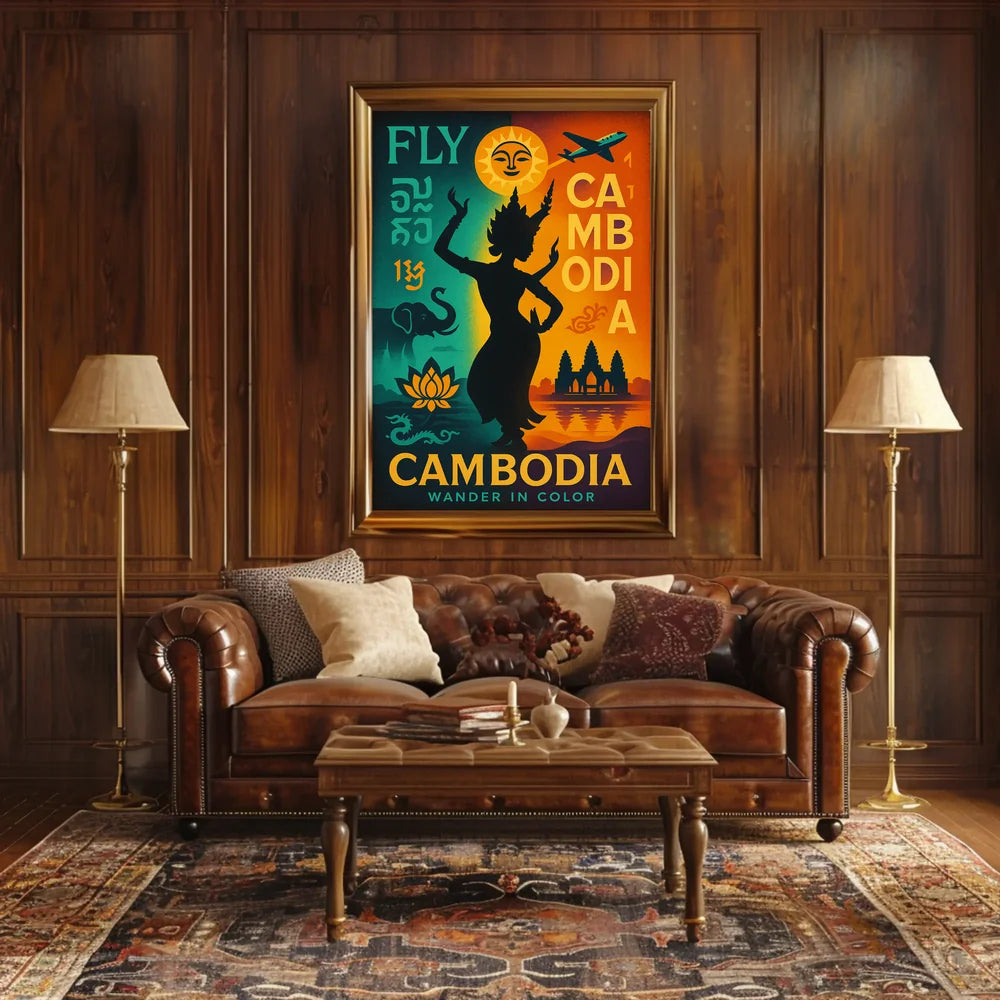 Vibrant Retro Cambodian Travel Adventure Poster PosterGoat