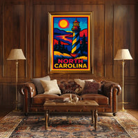 North Carolina Lighthouse Wanderlust Vintage Poster