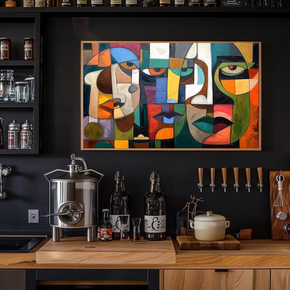 Cubist Faces Abstract Modern Art Poster Print